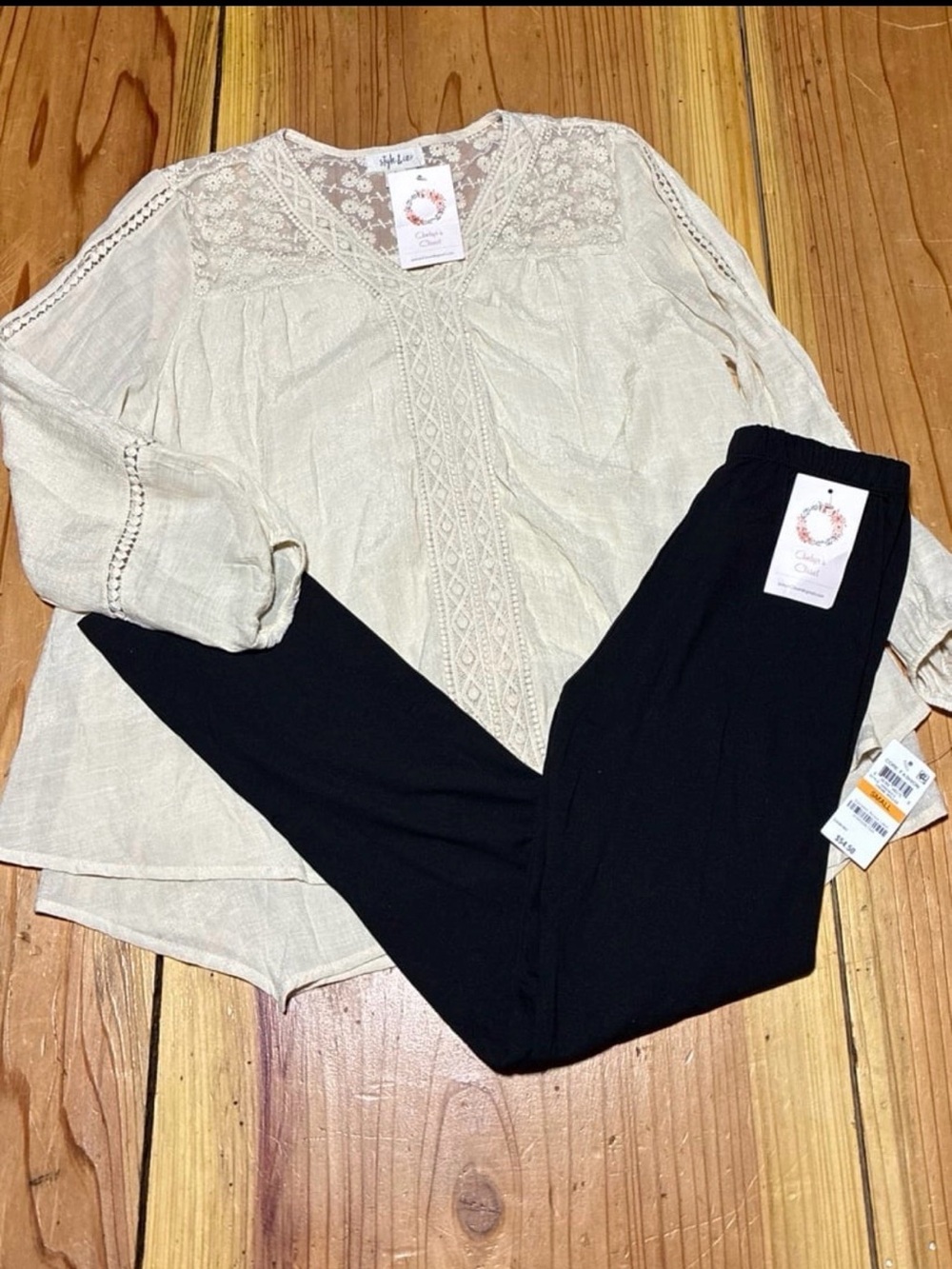 Amy's Closet Cream Crochet Lace Yoke Top
